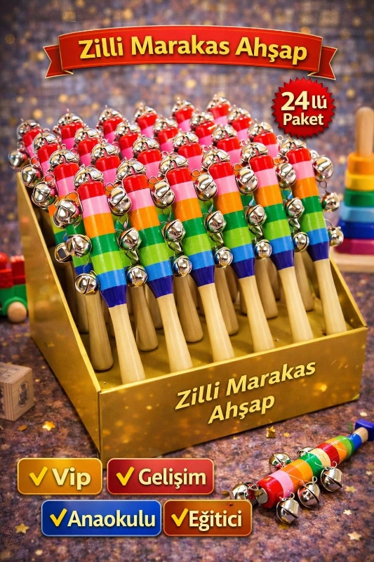 AHŞAP ZİLLİ MARAKAS / 24LÜ PAKET